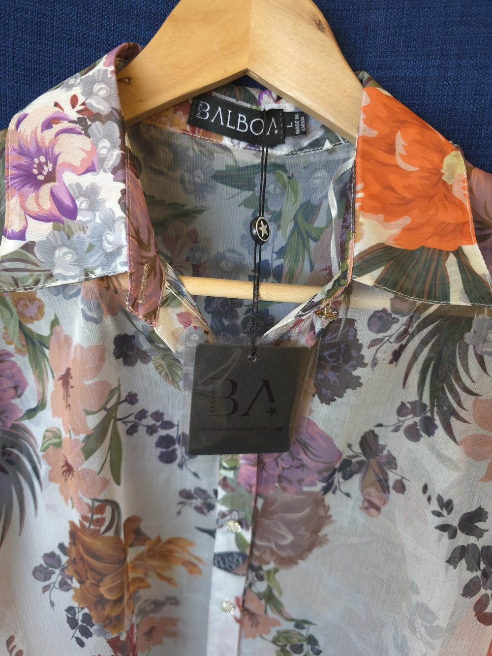 Balboa Floral Sheer Button-Up Blouse - White with Multicolor Floral Print - Picture 4 of 9
